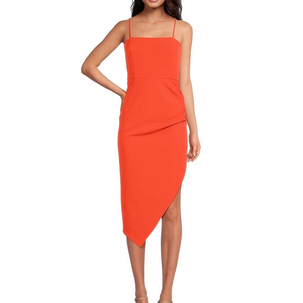 Gianni Bini Harling Crepe Square Neck Sleeveless Asymmetrical Midi Dress